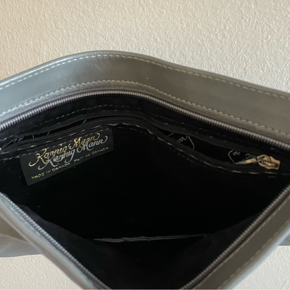 Vintage 80s Karnig Mann Grey Leather Handbag – Excellent Vintage Condition - Picture 7 of 15
